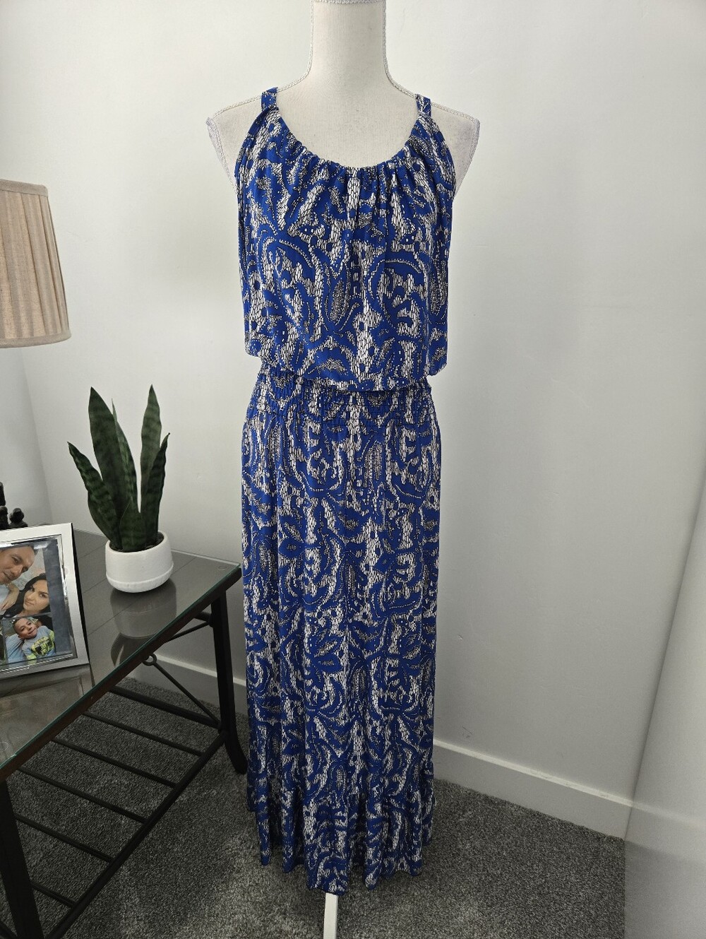 Ace Fashion royal blue and white paisley-print maxi dress. Size 1X. New - Picture 2 of 9